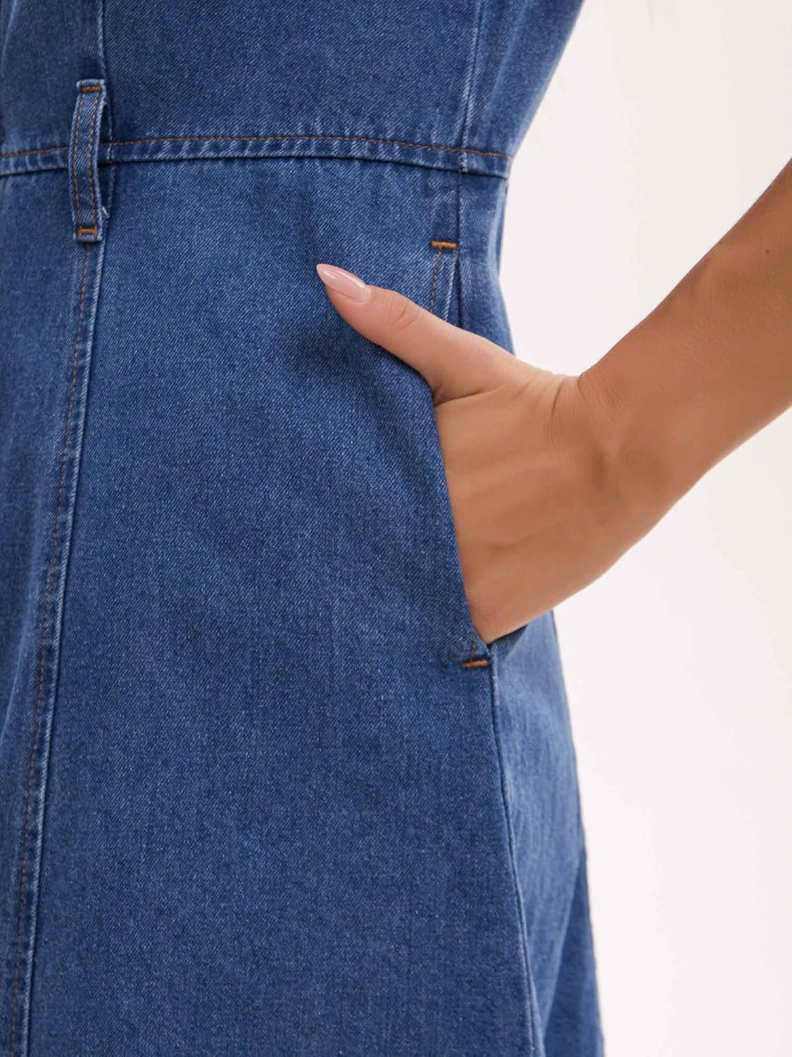 Women's Denim Dress Button Down Short Sleeve Belted Casual Jean Shirt Dresses - Image 5