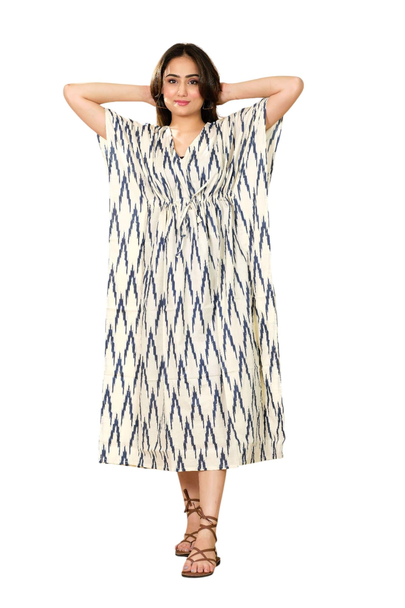Marika Textiles Beautiful Chevron Printed Cotton Kaftan with Export Quality, Long Night Kaftan, Beach Wear Dress Kaftan Black-picture-29
