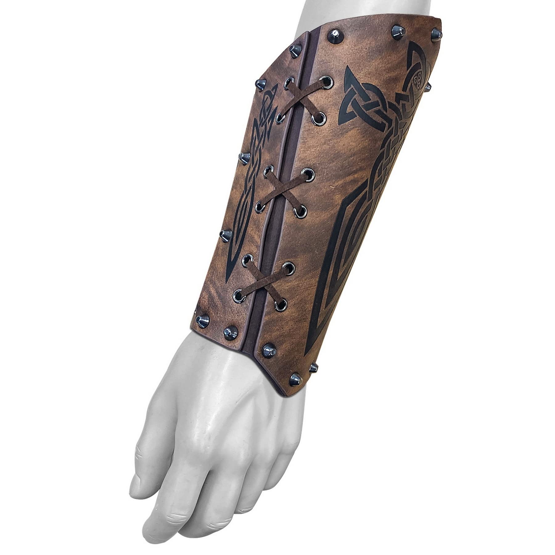 2Pcs Bracelets Viking pour Homme, Gantelets Médiévaux en Faux Cuir, Vambrace Rétro, Garde Bras de Tir à l'Arc pour LARP, Cosplay