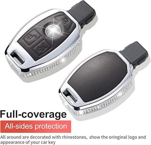 Miniatura 3 de Compatible con Mercedes Benz Funda para Llavero con Llavero, Carcasa de Llavero de Cristal de Cuero Genuino Negro Protección para Llavero Mercedes