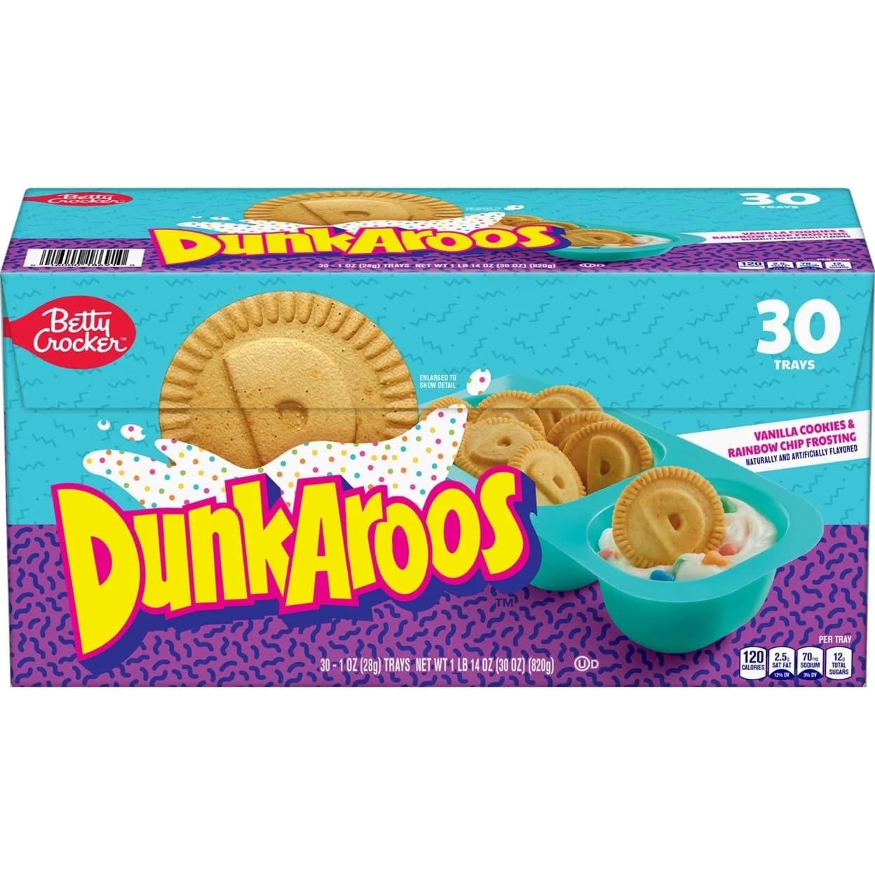 Dunkaroos Vanilla Cookies and Vanilla Frosting with Rainbow Sprinkles by Betty Crocker (30 count) 2 lb box