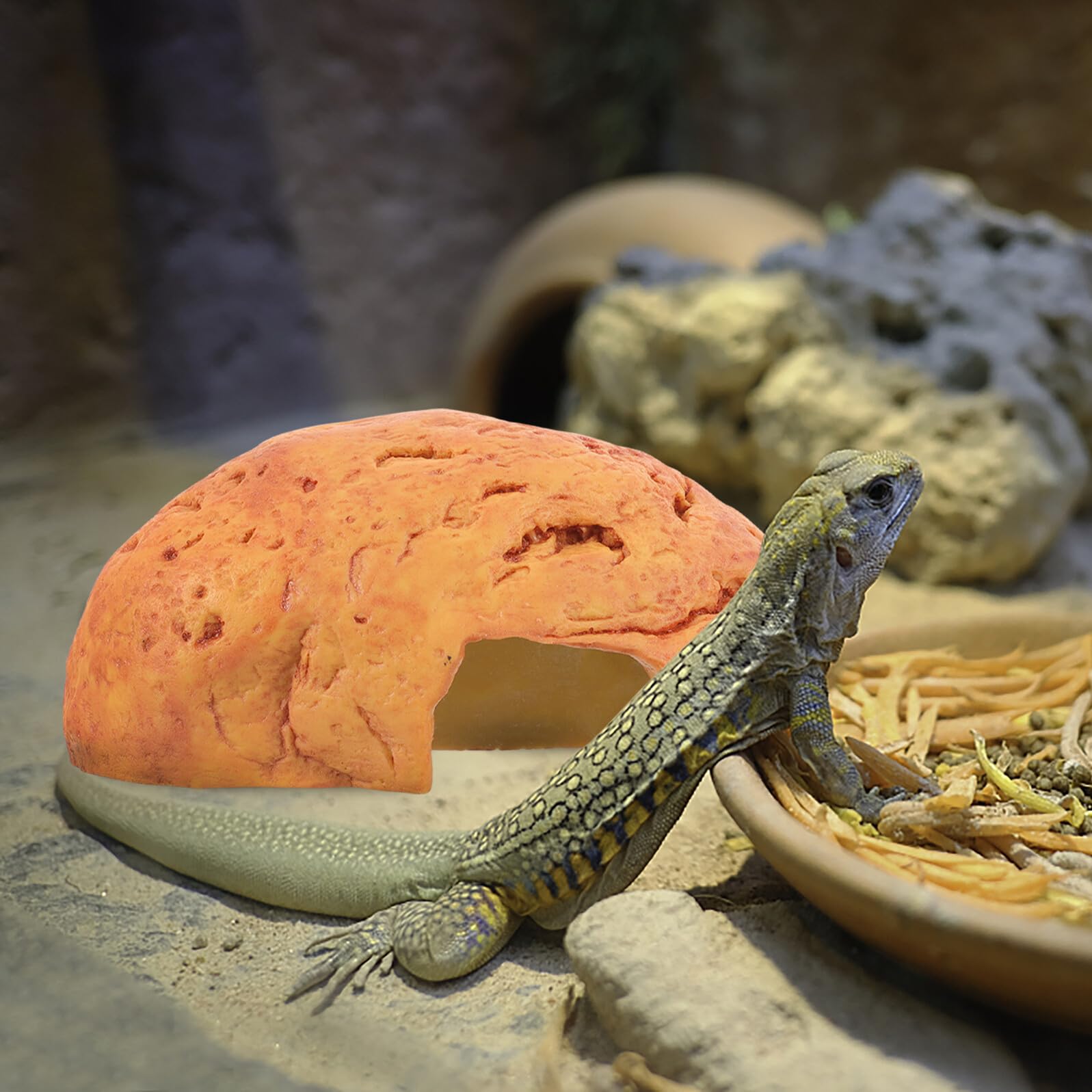 Escondite para Reptiles de Resina Cueva y Plataforma para Tomar el Sol Decoración para Terrarios de Tortugas Serpientes y Cueva Refugio Multifuncional para Mascotas Rastreras