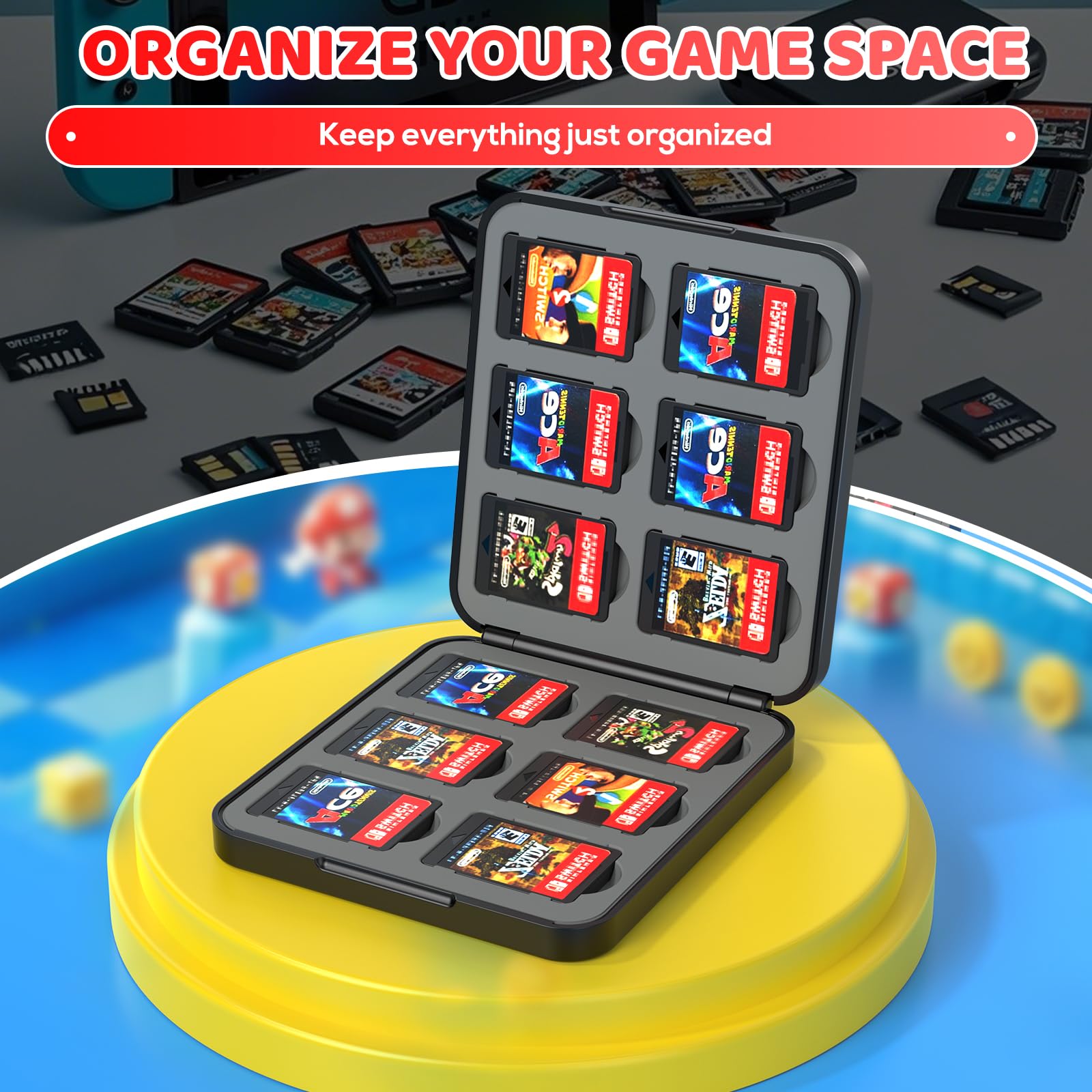 Klipdasse Étui de Cartes de Jeu Nintendo Switch - Boîte de Rangement avec 12 Jeux et 12 Emplacements pour Cartes Micro SD, Boîte de Carte Switch - Boîtier Rigide, Doublure en Silicone Doux