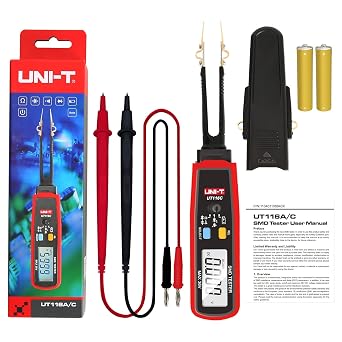 Uni-t Ut116c جهاز اختبار Smd الذكي الذكي الصمام الثنائي الذكي جهاز قياس الاستمرارية اختبار بطارية Led جهاز اختبار متعدد صغير ، 6000 عدد مرات ضبط تلقائي ، سعة مقاومة جهد Dc