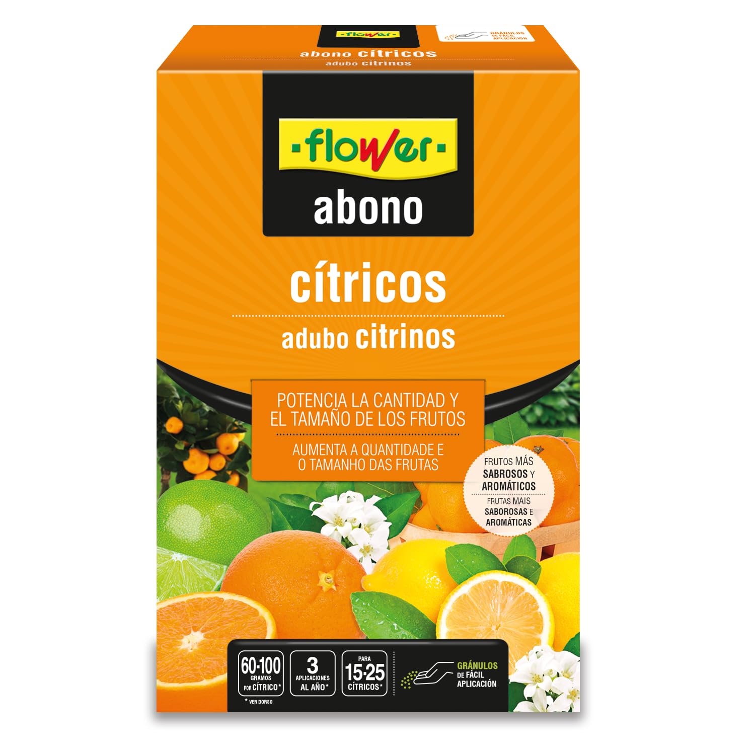 Flower - Abono Granulado Cítricos 1,​5Kg | Abono CE NPK 18-​6-​6 | con Magnesio y Micronutrientes | Óptimo Desarrollo de la Floración y del Fruto | Sin Cloruros