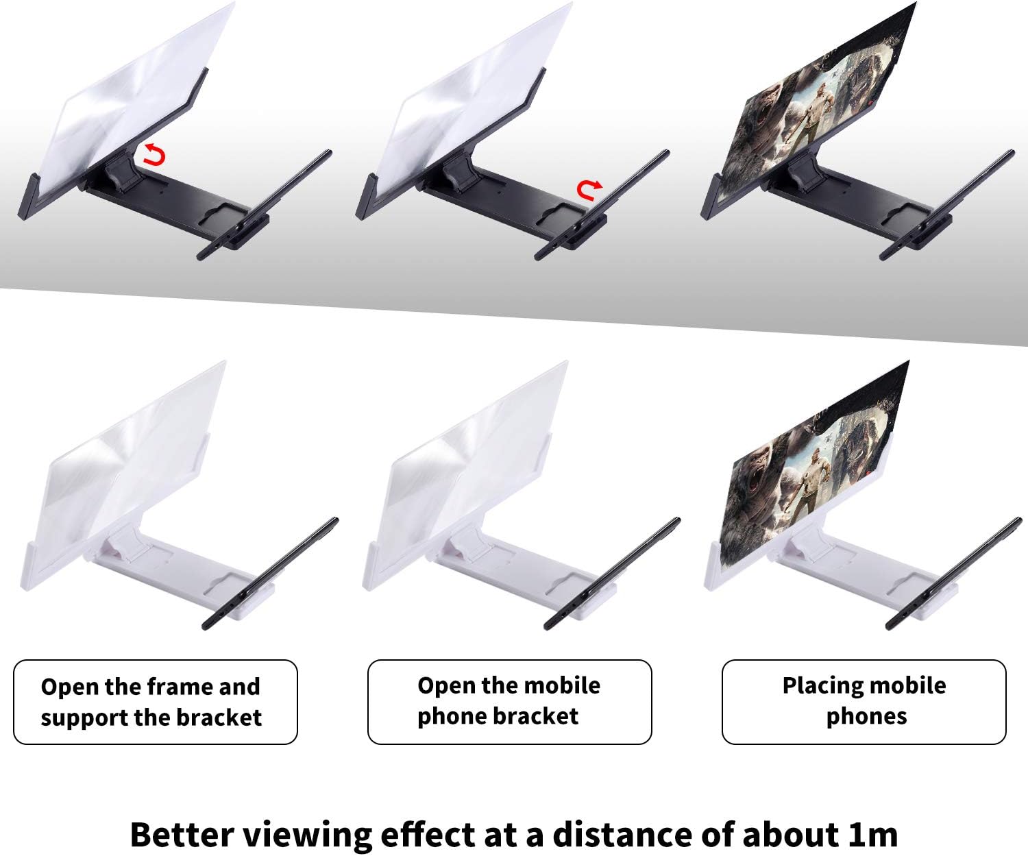 Cell Phone Screen Magnifier, 2 Pcs 12 inch Foldable Screen Amplifiers for Smart Phone, Enlarge Screens Stand Holder for Watching Movie, Video, Reading, and Playing Games (Pack of 2, Black & White)