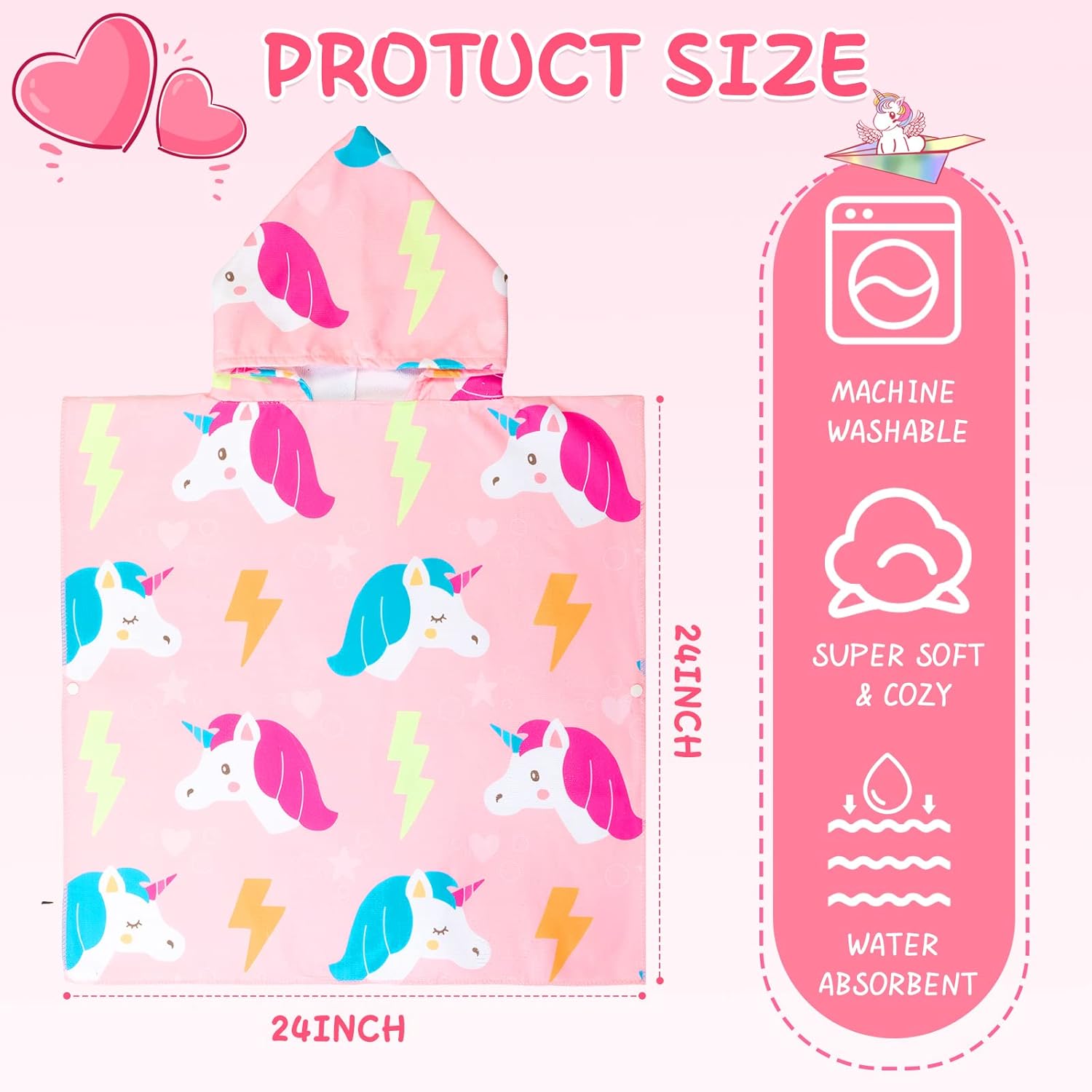 Foaincore 10 Pcs Hooded Towels for Toddler Kids Poncho Children Beach Towels 47 x 24 Inch Soft Microfiber Baby Hooded Pool Towel Poncho Wrap Bath Robe with Hood for 1-7 Years Swim Party(Girl)