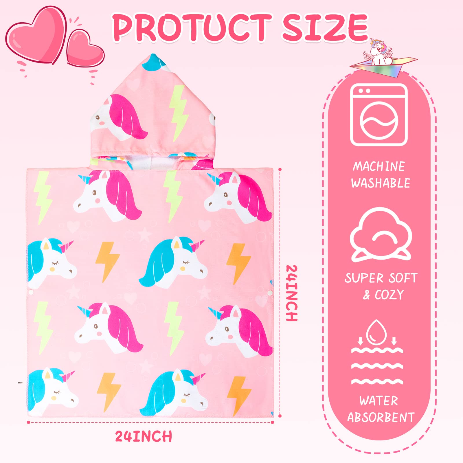 Foaincore 10 Stück Kapuzenhandtücher für Kleinkinder, Kinder, Poncho-Handtücher, Kinder, Strandtücher, 119,6 x 61 cm, weiche Mikrofaser, Baby-Kapuze, Pool-Handtuch, Poncho, Wickel-Bademantel mit