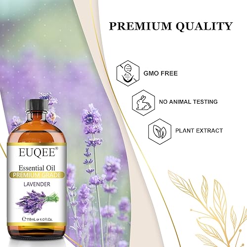Miniatura 3 de EUQEE Aceite esencial de lavanda de 4.0 fl oz de aceite de lavanda puro de gran capacidad con cuentagotas de vidrio para difusor, vela de bricolaje,