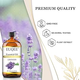 EUQEE Lavender Essential Oil 118mL Pure Lavender Oil Large Capacity Essential Oil with Glass Dropper for Diffuser, DIY Candle - 4Fl. Oz
