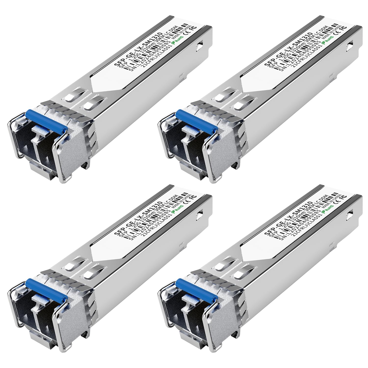 4er-Pack 1.25G SFP LC Modul 1000Base-LX Singlemode Transceiver (SMF, 1310nm, 20km, DDM) – Kompatibel mit Cisco, Ubiquiti, Meraki, Netgear, Fortinet, Mikrotik, TP-Link, Aruba u.v.m.