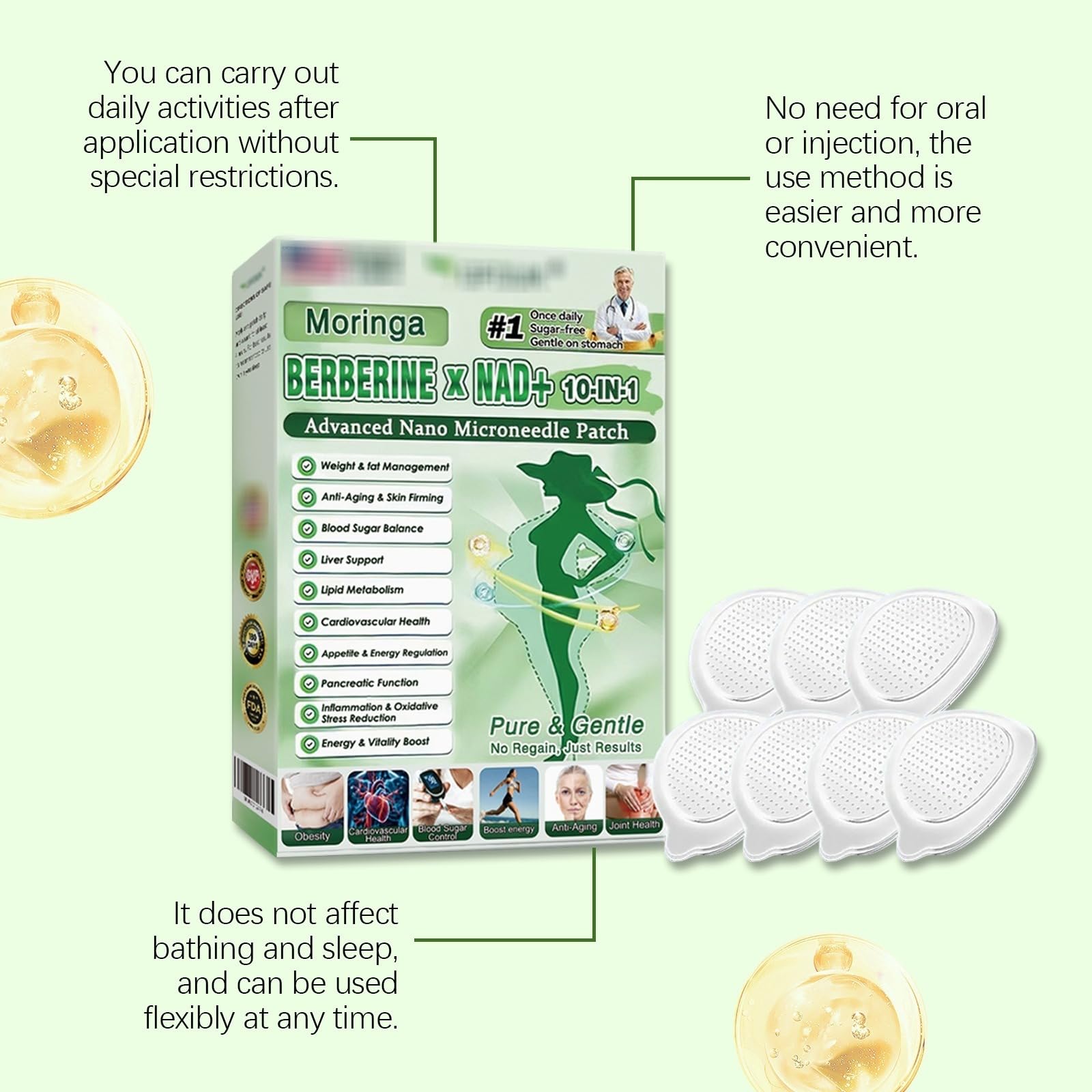 Moringa X Berberine Patch 10 in 1, Patch Nano Microneedle Dimagrante Ingredienti Naturali, Facile da applicare, Invisibile sotto i vestiti, Ideale per Uomo e Donna