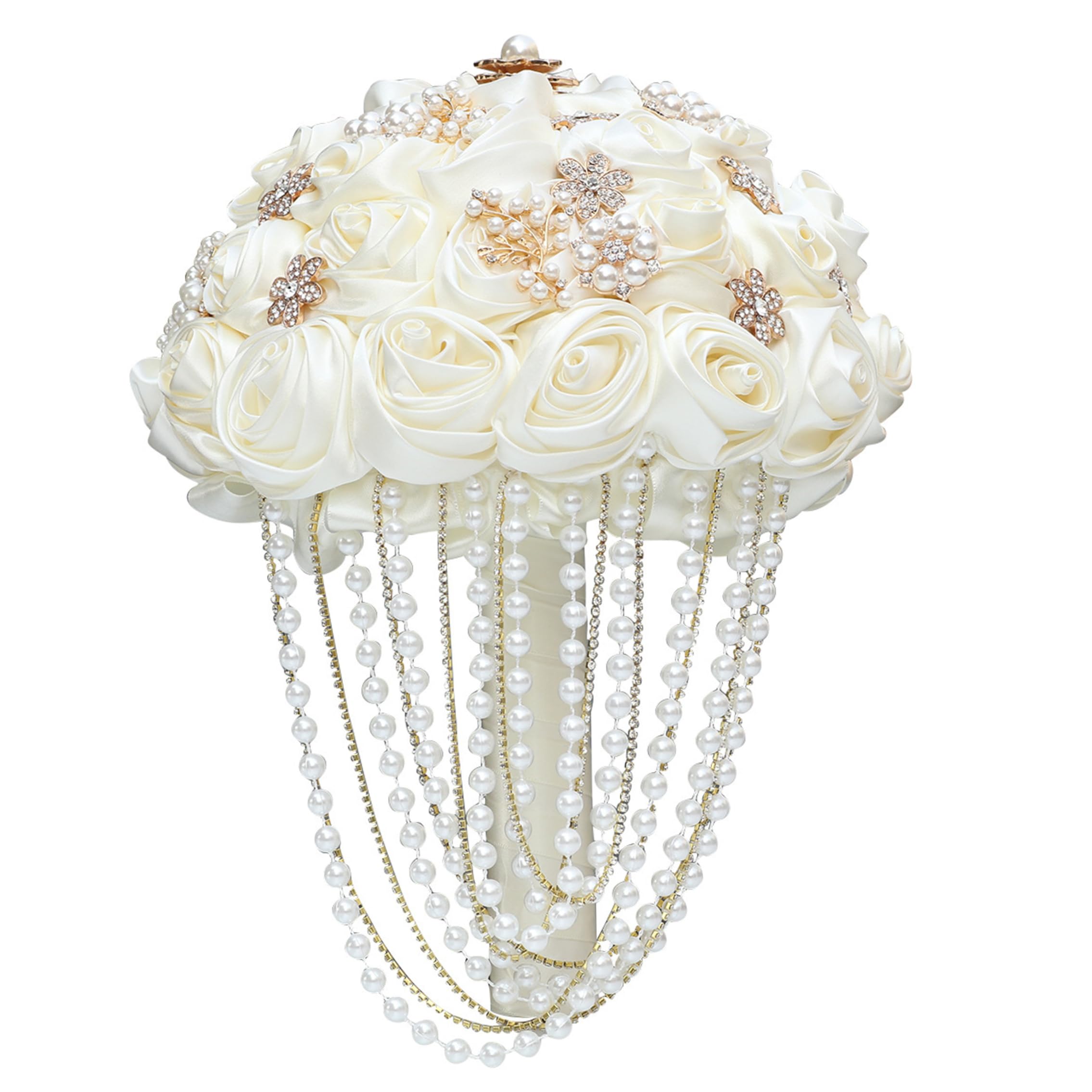 Striegro Bridal Bouquet, Elegant Wedding Bouquets For Bride, Quinceanera Bouquet With Pearls & Rhinestones, 8.66in X10.24in..