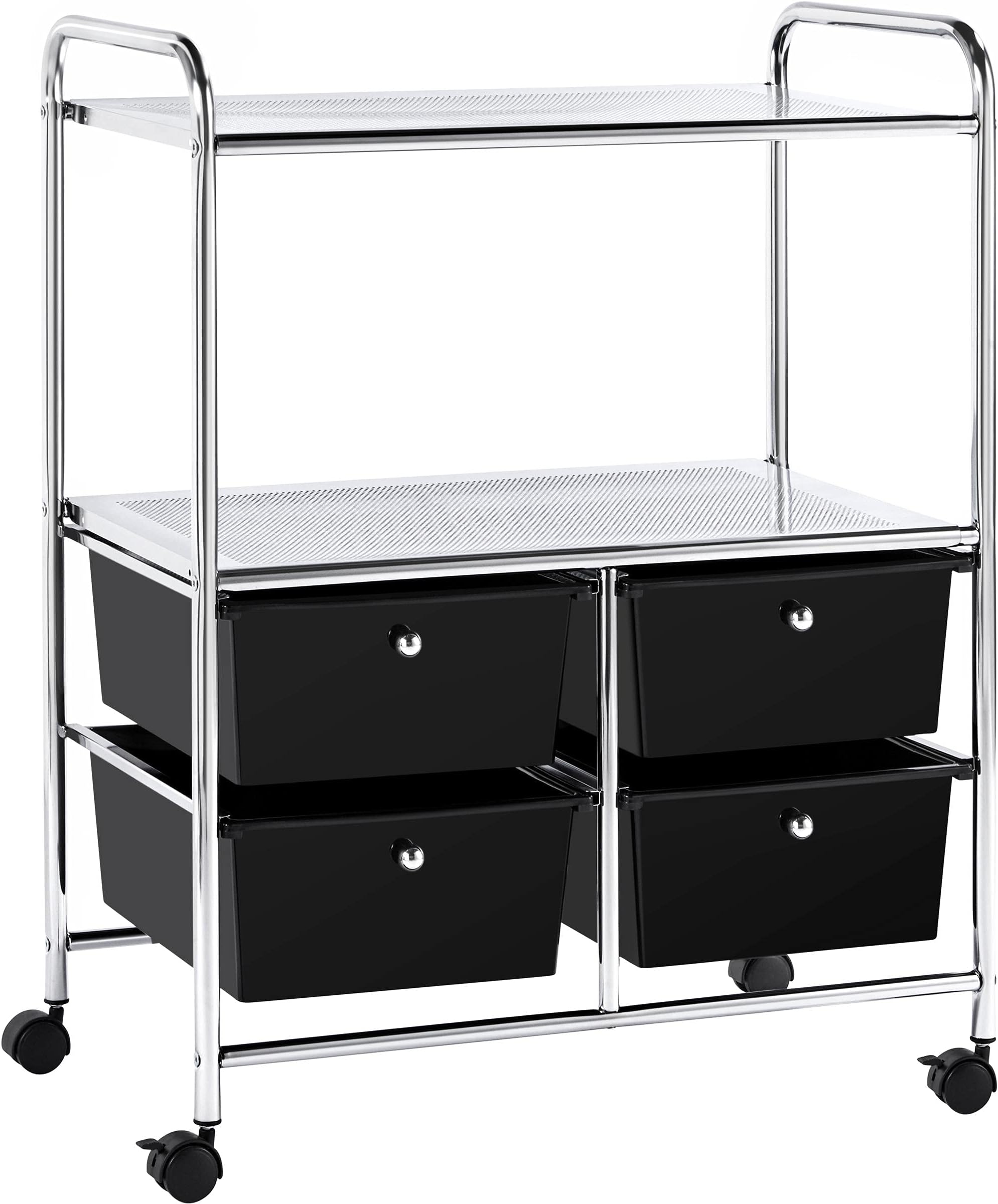 Yaheetech Rolling Storage Cart with 4 Drawers 2 Shelves Plastic Trolley on Wheels for Home Office School Beauty Salon, Black