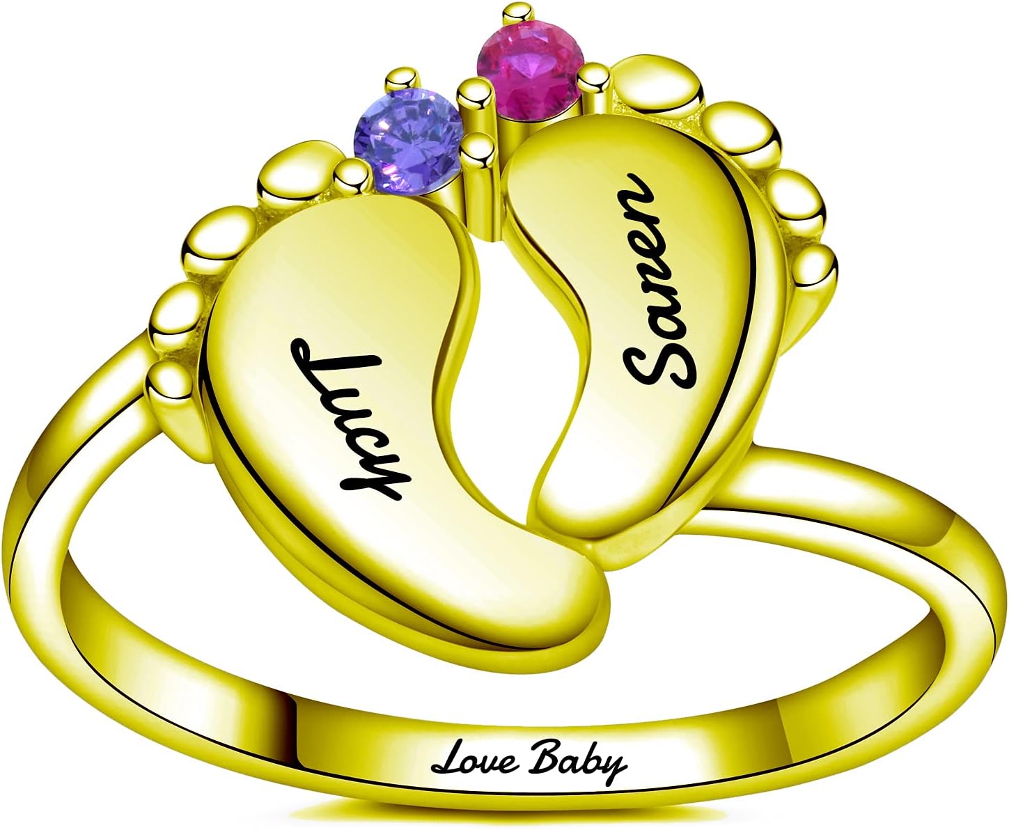 Personalized Rings for Women Mother Ring with Baby Feet Birthstones Customizable Rings Name Rings Engagement Rings Promise for Girlfriend Grandmother Mom Sister Bestfriend Birthday Gifts