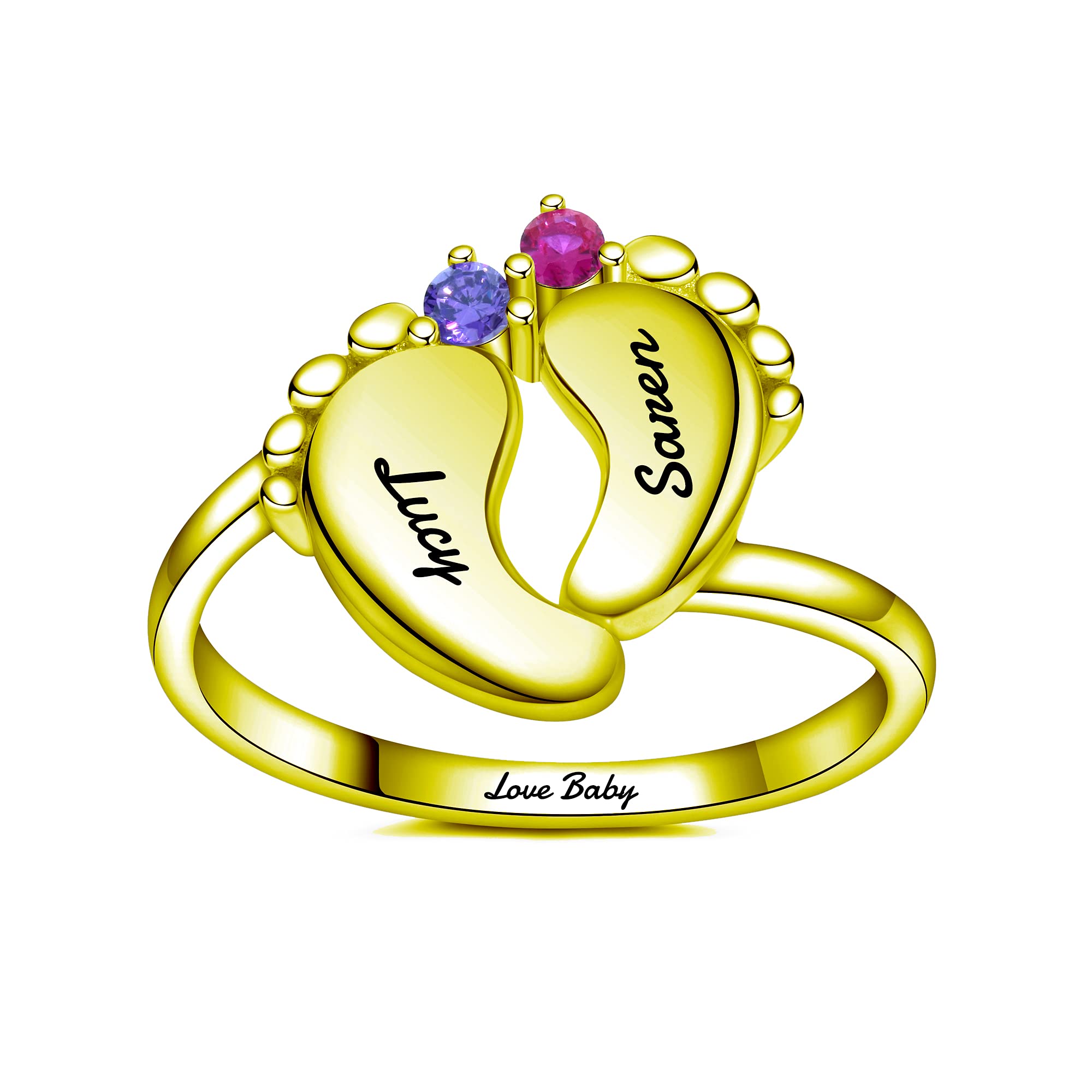 Personalized Rings for Women Mother Ring with Baby Feet Birthstones Customizable Rings Name Rings Engagement Rings Promise for Girlfriend Grandmother Mom Sister Bestfriend Birthday Gifts