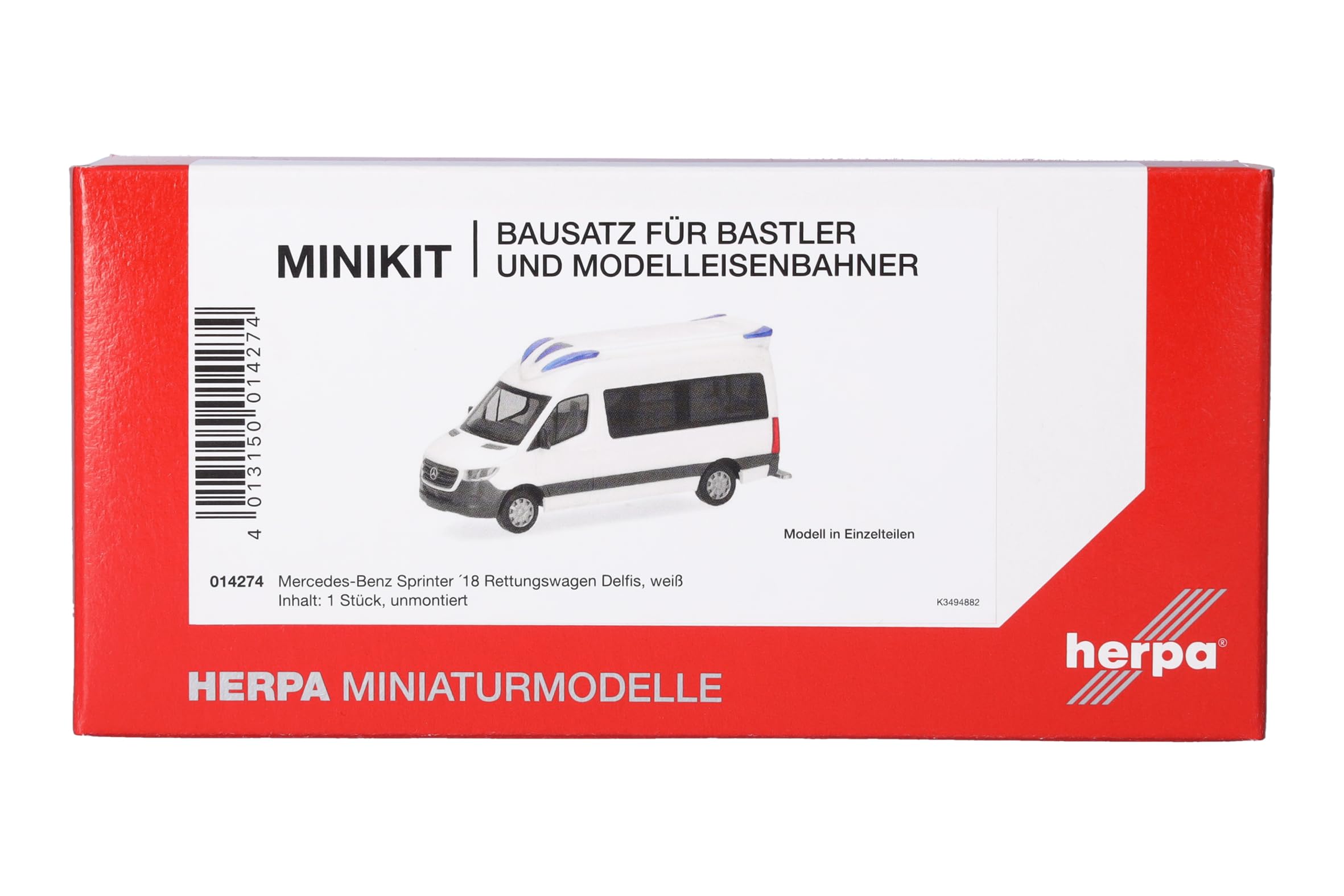 Herpa model building kit Mercedes-Benz Sprinter 18 RTW Delfis, white, on a scale of 1:87, MiniKit, plastic miniature for handicraft work, collectors edition