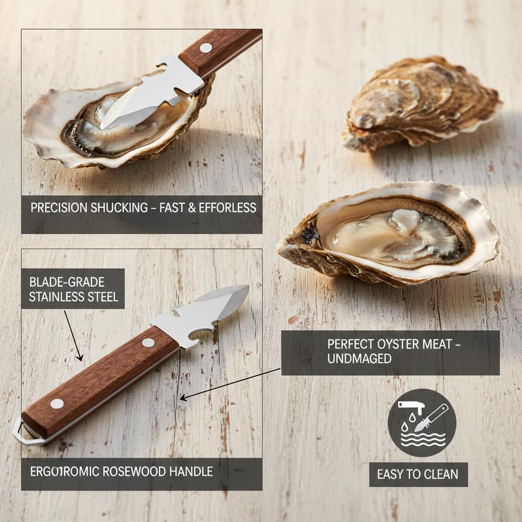 Oyster Shucker, 3-Piece Set With Oyster Clamp, Shucking Knife & Cut Resistant Gloves (Level 5), Professional Shucking Tools For Fresh Oysters And Clams