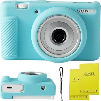 Camera Case for Sony ZV-1F/ ZV-1 II/ZV-1M2 Digital Camera,ZV1F Soft Silicone Protective Bag,Anti-Scratch Slim Fit Soft Sleeve with ZV1 F Screen Protector and Strap Wrist. Light Blue
