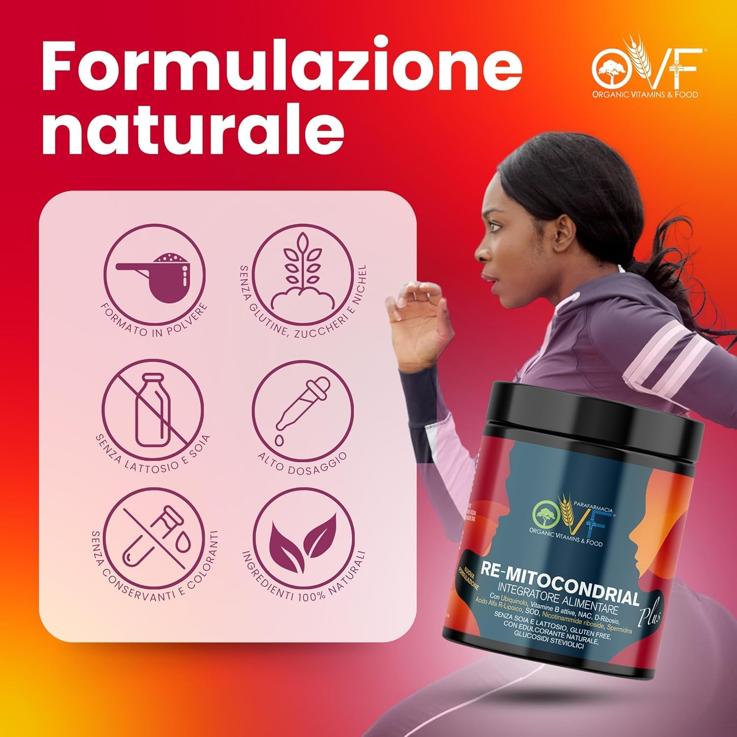 OVF Remitocondrial 420 g, Contiene 28 Principi Attivi in Sinergia per Energia mitocondriale, Contrasta Stress Ossidativo, vitamine del gruppo B, Ubiquinolo, Acido R Alfa Lipoico, Spermidina e NAC