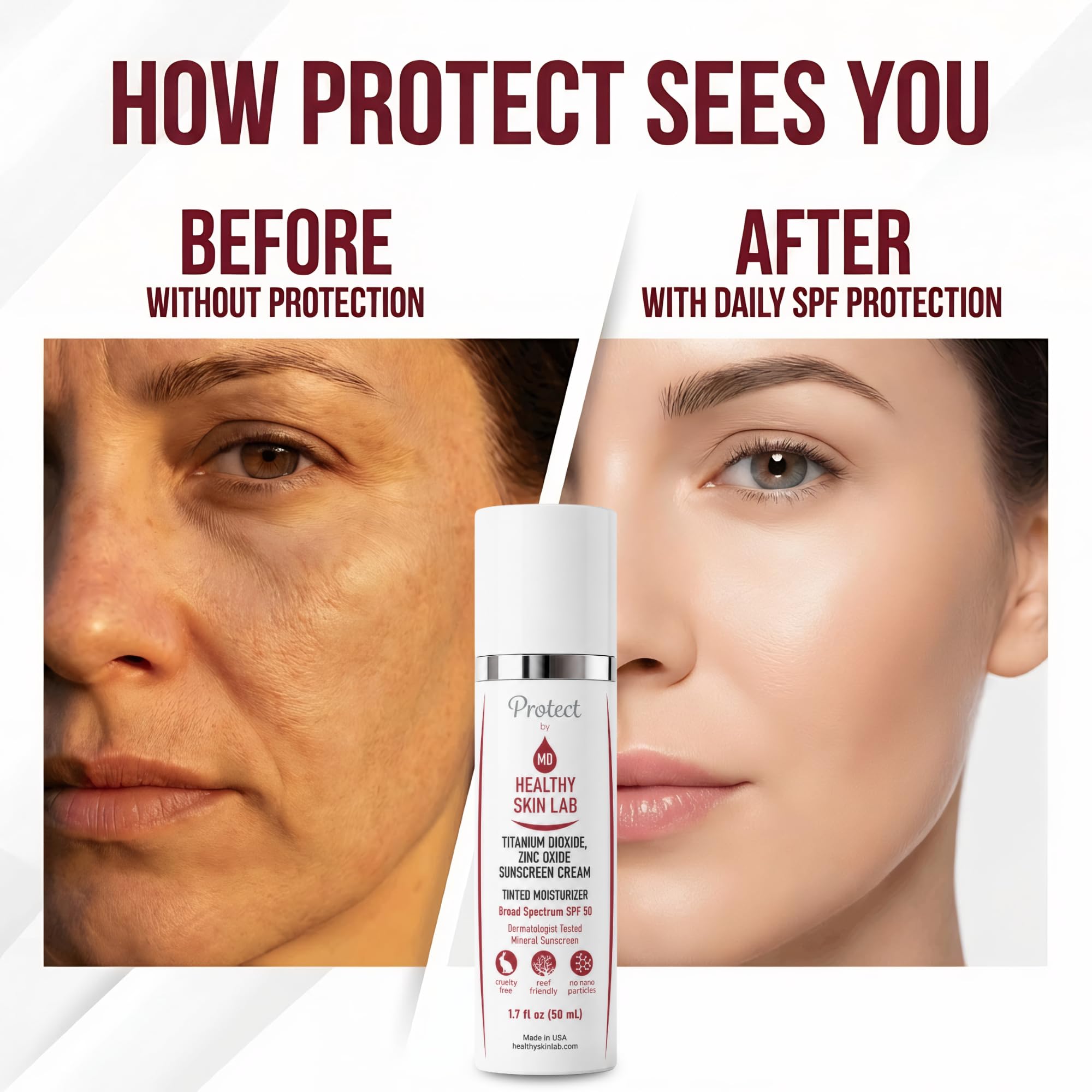 Healthy Skin Lab - Crema idratante colorata con protezione solare minerale SPF 50, acido ialuronico, ossido di zinco, biossido di titanio