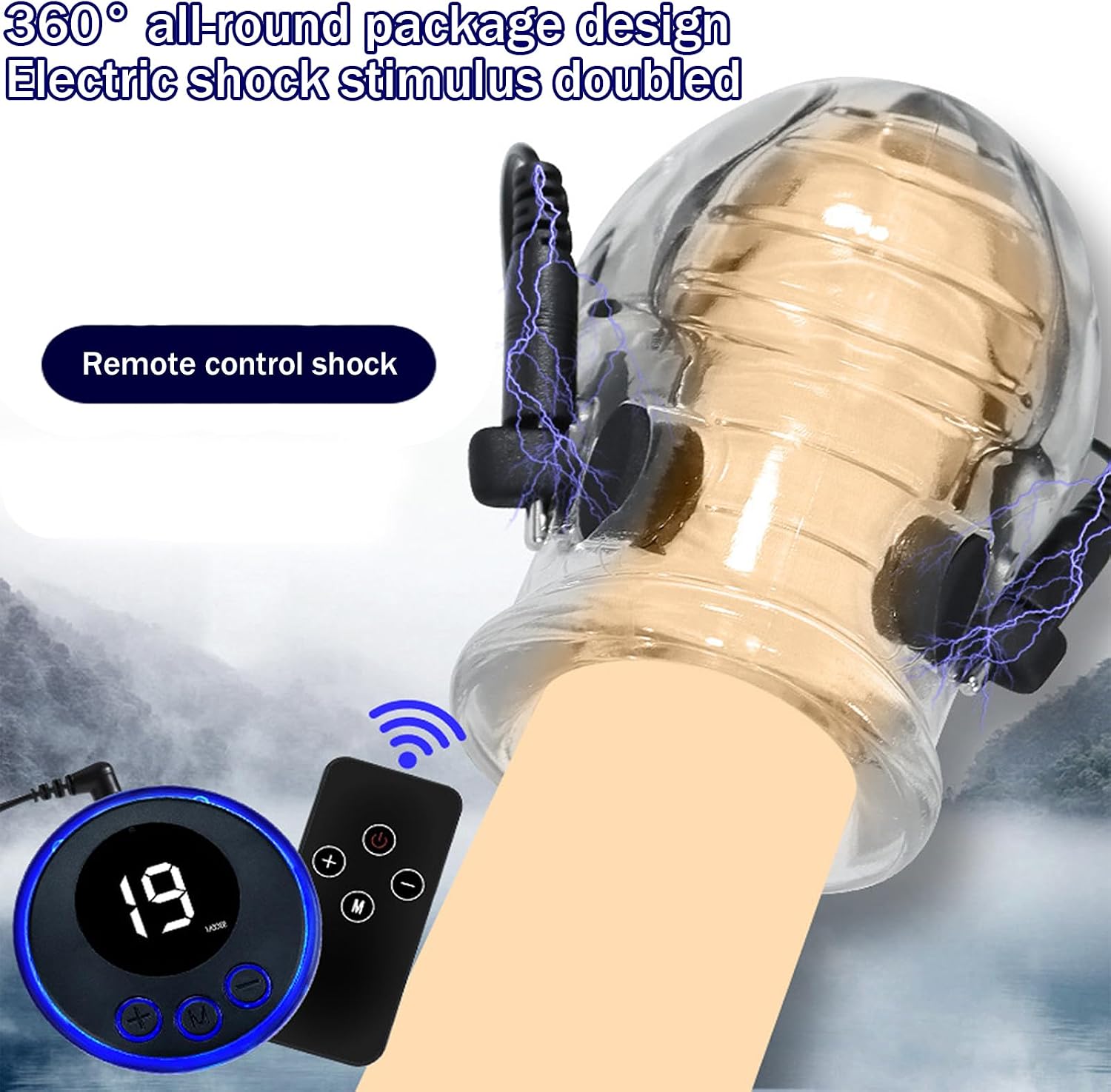 MFMYEE SM Electric Shock Penis Sleeve, Remote Cock Ring Stimulation Devices, Chastity Cage Bondage Set, 19 Adjustable intensities Electric Penis Ring Scrotum Rings, Erotic Chastity SM Sex Toy