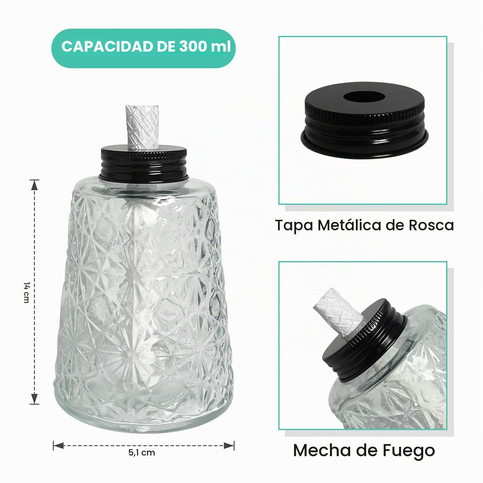 Paquete de 2 antorchas de cristal para lámpara de aceite de citronela para patio al aire libre con mechas y tapa