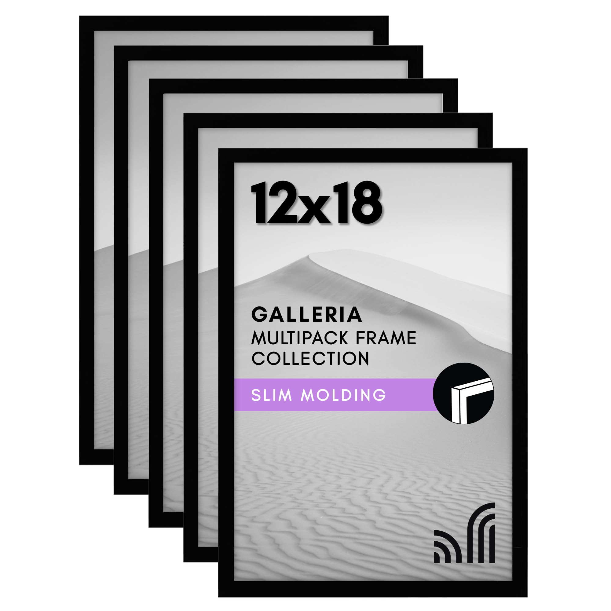 Americanflat 12x18 Poster Frame with Polished Plexiglass - Set of 5 - Galleria Collection - Picture Frames for Wall Display - Black