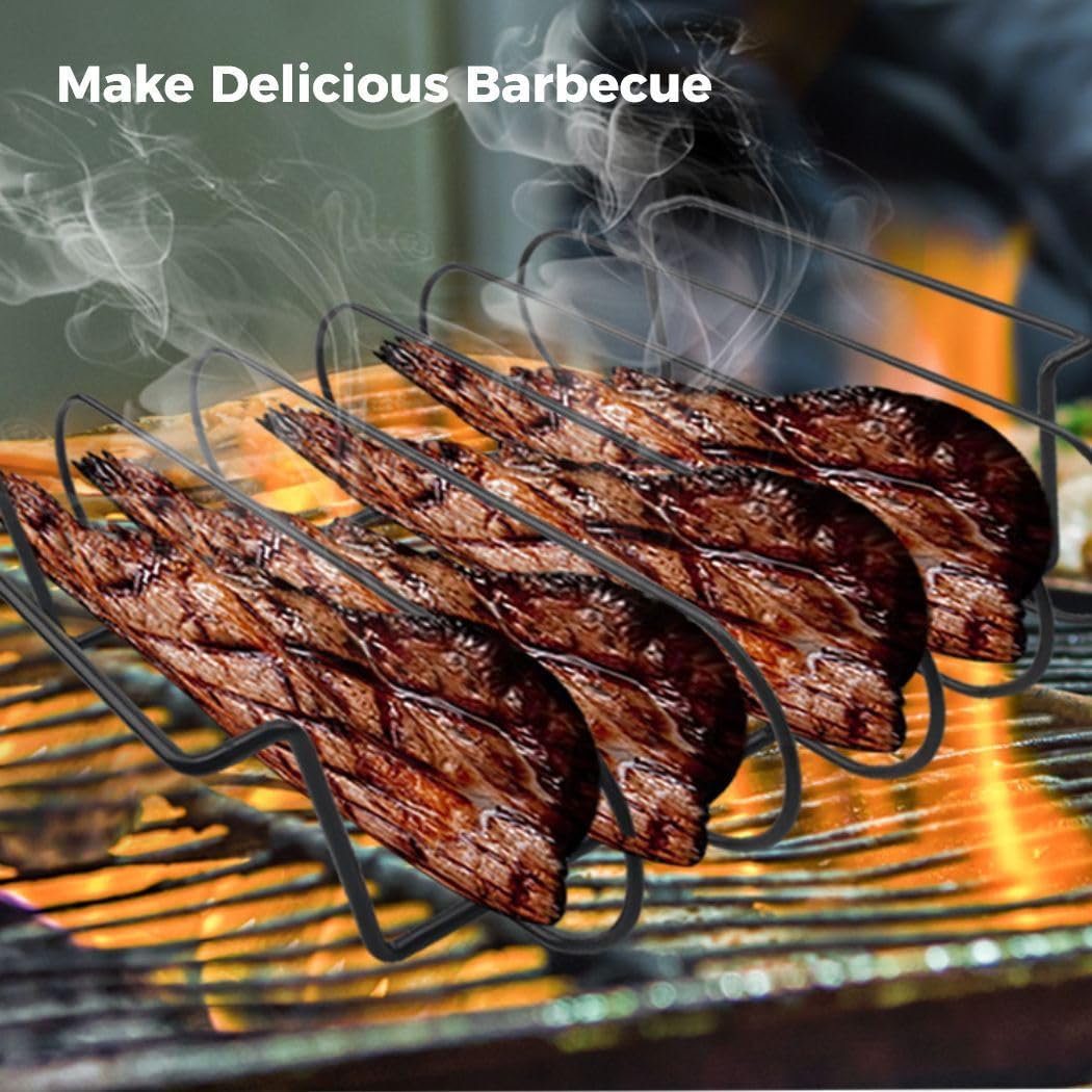 Nonstick Rib Grill Rack – Iron Bbq Holder For Smoking Meat, Steak, Chicken, Vegetables