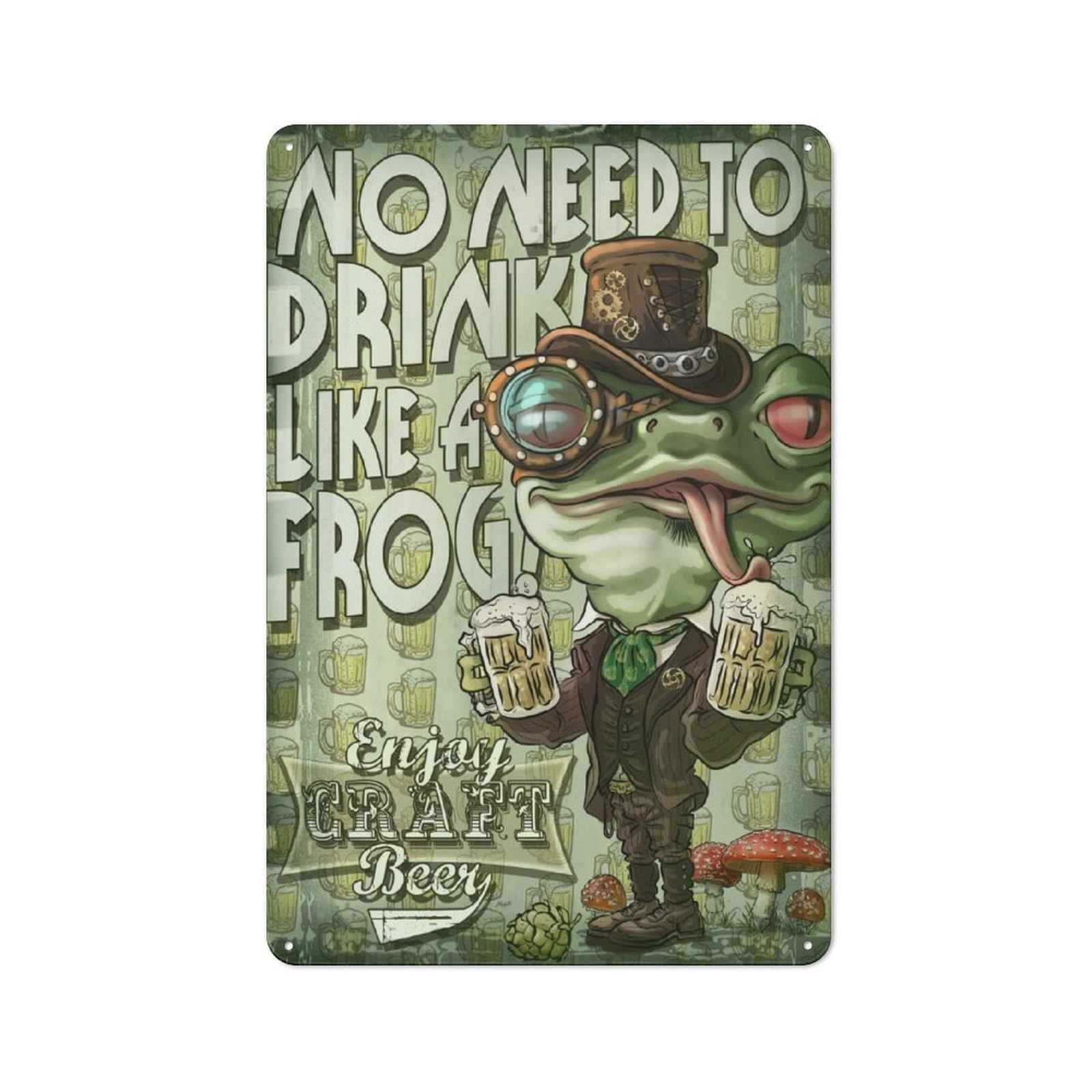 Junmoney Craft Beer Frog Vintage Tin Sign 30X20cm With For Guest Room Or Hallway, For Themed Room Decoration, For Vintage Wall Decor Fans