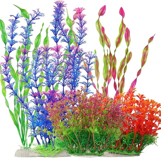 BEGONDIS 5Pcs Artificial Aquarium Plants Set, Artificial Plastic Plants Fake Aquatic Plants Artificial Fish Tank Plants for Aquarium Decorations