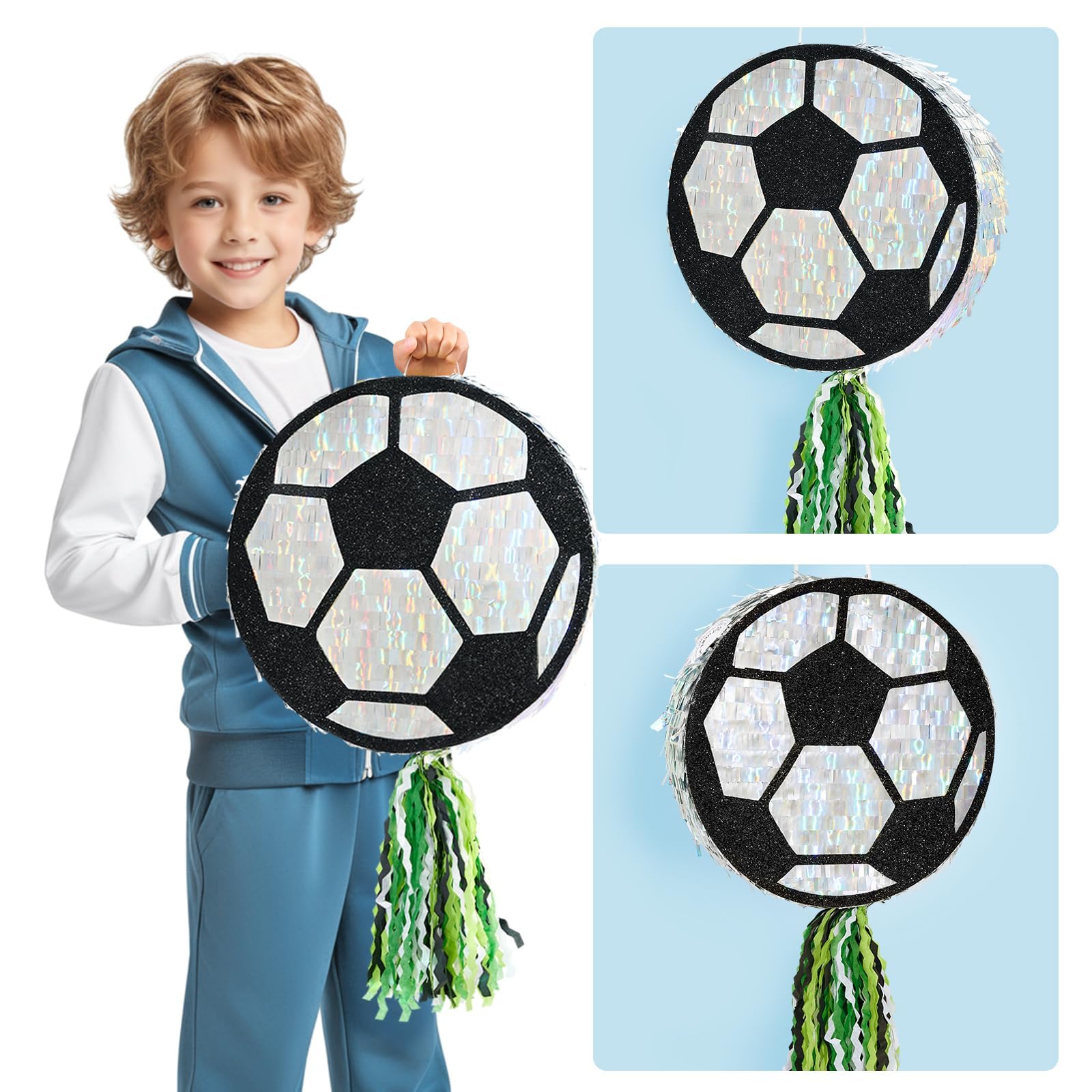 WERNNSAI Ballon de football Pinata Piñata avec bandeau et bâton pour sport, fête d'anniversaire, jeu de football, enterrement de vie de jeune fille, décoration