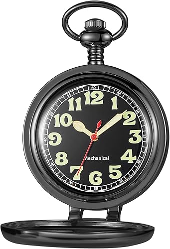 Miniatura 2 de Whodoit Reloj de bolsillo mecánico de acero inoxidable para hombre, reloj de bolsillo mecánico con esfera digital romana para hombres