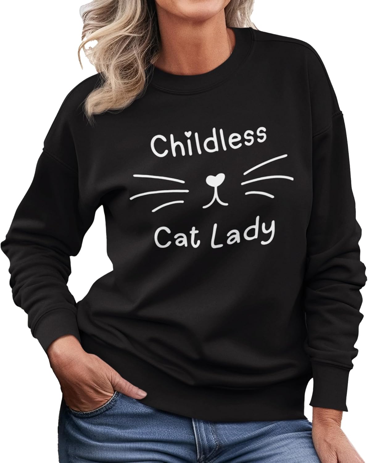 New York Fashion Police Childless Cat Lady Fleece Sweatshirt Sweater Top for Women