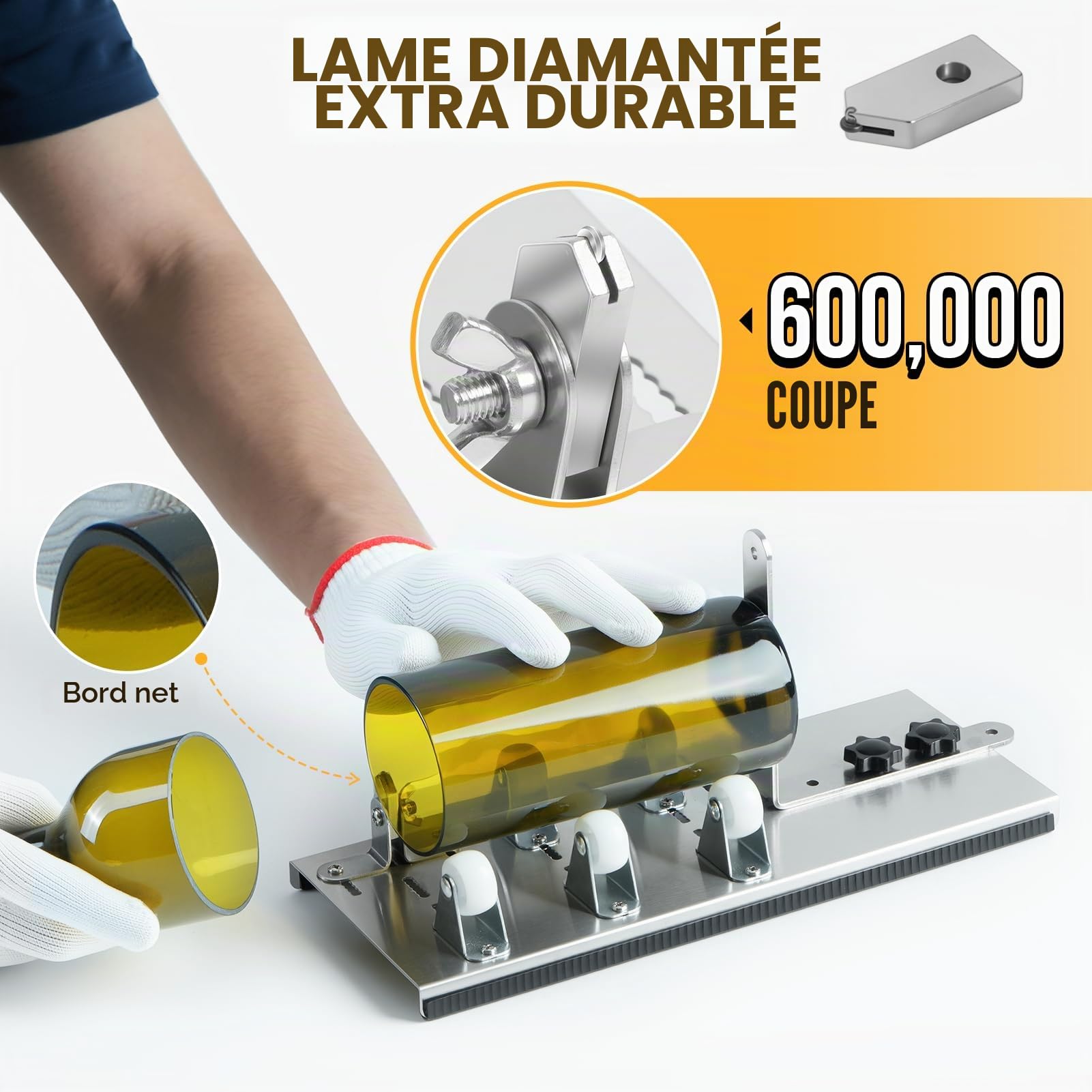 Kit de coupe pour bouteille en verre réglable Outil de bricolage, ensemble de machine de découpe en acier inoxydable pour vin bière alcool whisky alcool champagne bouteilles rondes de soda