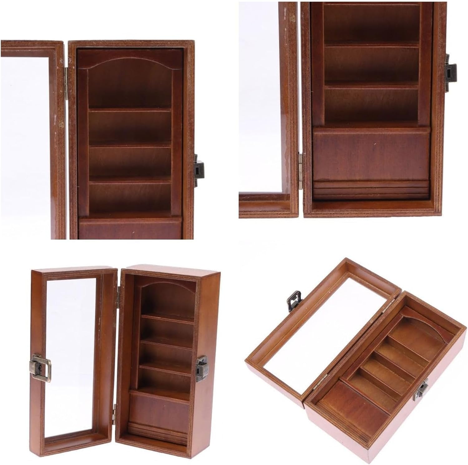 Bewinner Anxiety Relief Bookshelf Ornament, Wooden Miniature Library Display Case for Home Office Decoration, Shake Away Stress with 80pcs Simulated Books for Adults Men Women Book Lovers