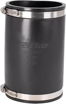 Fernco XL 1056-442 4-Inch Flexible Pipe Coupling Extra-Long 7.75 DWV Connector with Stainless Steel Clamps Fits Cast Iron, PVC, Plastic, Steel & Lead Pipes
