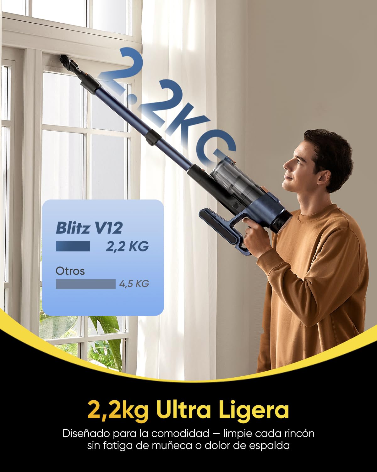 Vexilar Aspiradora sin Cable V12,Potente Succión 58KPa, Aspiradora Antienredos, Autonomía 50 Minutos, Filtración de 5 Etapas,Escoba Aspirador sin Cable para Suelo/Alfombra/Pelo de Mascotas/Coche
