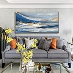 Framed Blue Abstract Wall Art Canvas Paintings Blue Fantasy Modern Large Artwork Decor for Living Room Bedroom Office Painting Home Decor 20x40in