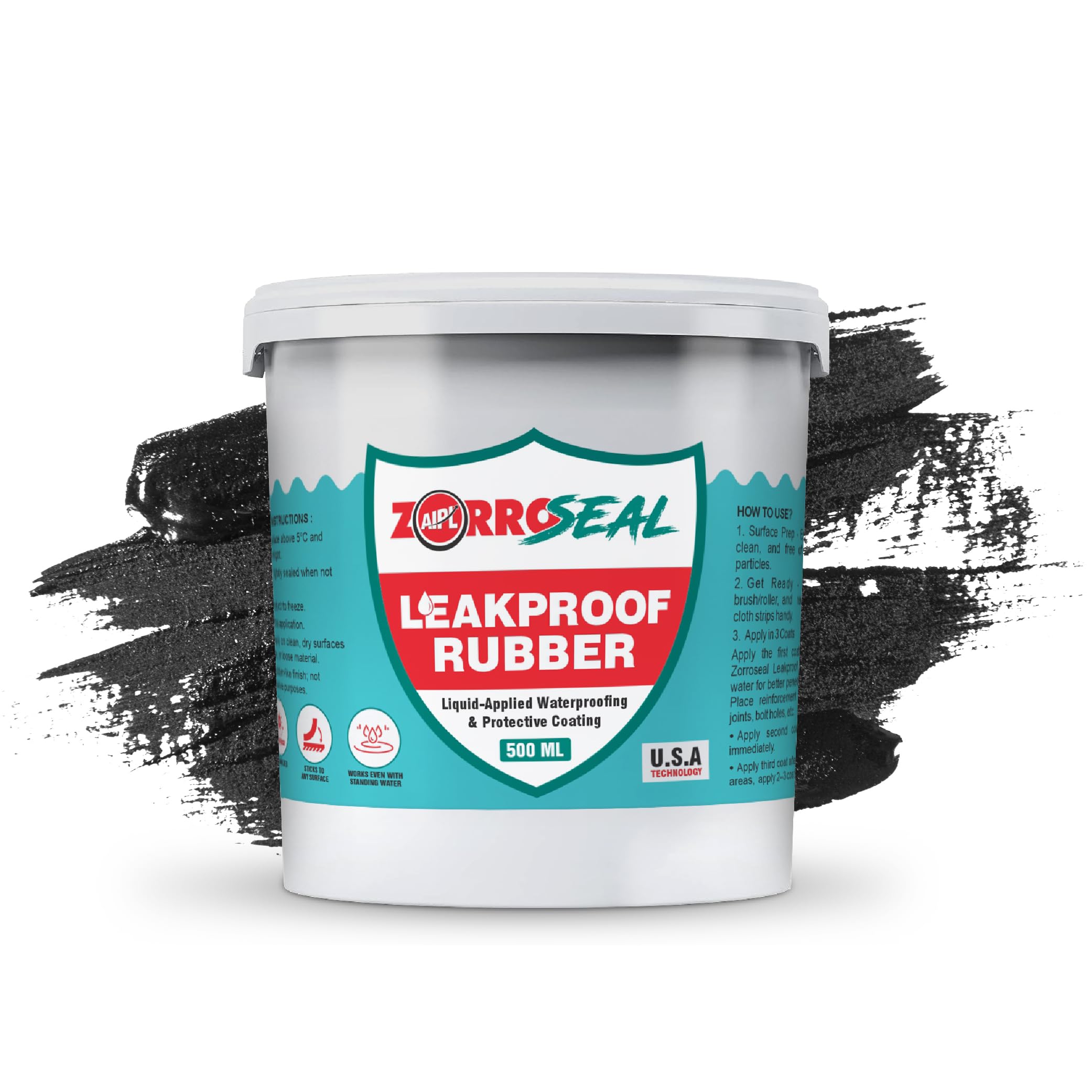 Zorroseal Leakproof Rubber Coating 500 gm – Ready to Use Rubber Liquid for Long Lasting Waterproofing of Sheet Joints, Roof & Wall Cracks, Gutters, Solar Panels, DIY Leak Repair – Black-image-7