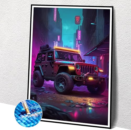 Miniatura 3 de GJPAHGYNP Kit de pintura de diamantes Cyberpunk para vehículos todoterreno, kits de arte de diamantes con temática retro para adultos, pintura con