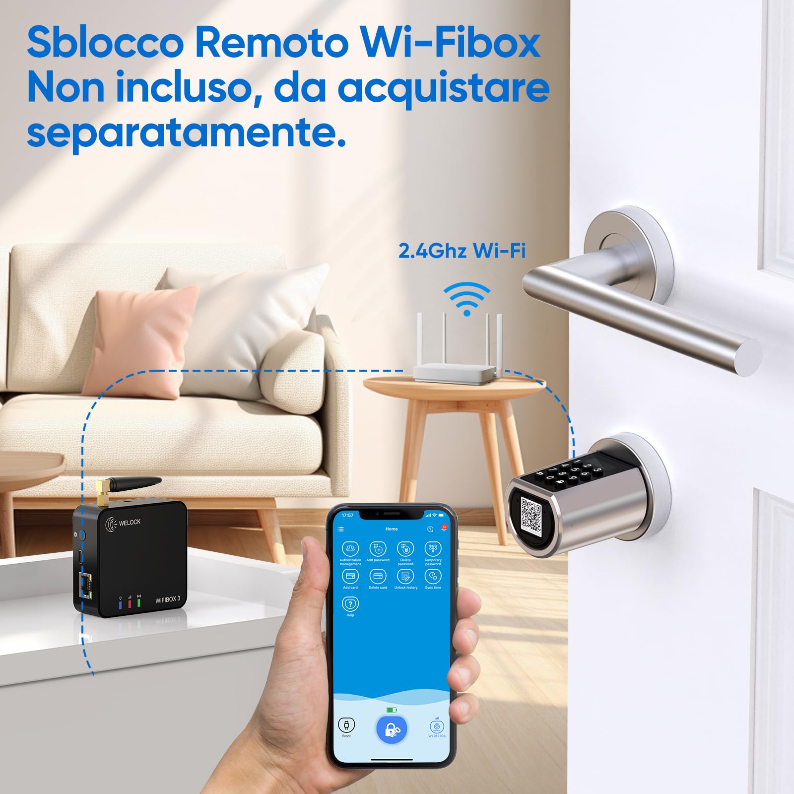 RUILON Serratura elettronica intelligente, Wifi/Password/Scheda RFID/Bluetooth/APP Serratura della porta, Serrature per porte regolabili per spessori della porta 50-100mm