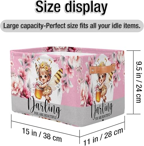 Vista 74 de Cestas de almacenamiento con asas, cubo de almacenamiento rectangular de tela rectangular plegable de juguetes para armario, estantes, lavandería, C