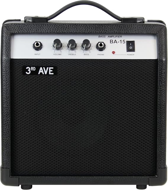 3rd Avenue 15W Slimline Bass Guitar Amplifier with Strong Rubber Cabinet, Headphone Output and 2 Band EQ Tone Control Black
