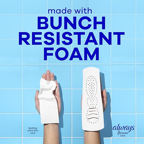 Always Infinity Feminine Pads for Women, Flexfoam Pads with Wings, Size 2, Heavy Absorbency, Unscented, 46 Count