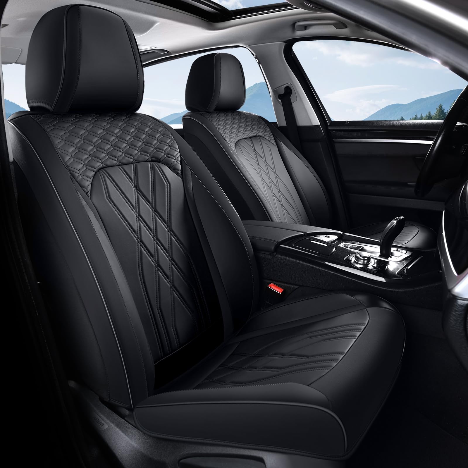 Car Seat Covers Front Seats Leather Seat Covers Waterproof Car Seat Protector Front Pair Breathable Non-Slip Seat Cushion Universal Fit for Most Cars Trucks SUV, Black