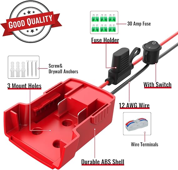 Azocek 1 Pack Power Wheel Adapter Compatible with Milwaukee 18V Battery