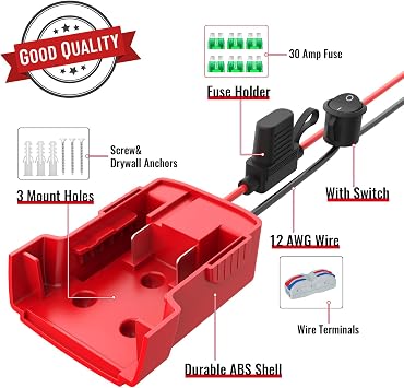 Azocek 1 Pack Power Wheel Adapter Compatible with Milwaukee 18V Battery