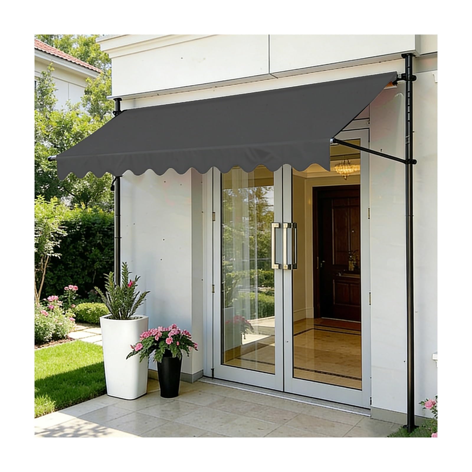 Store extérieur rétractable haut de gamme 200 cm gris foncé sans perçage