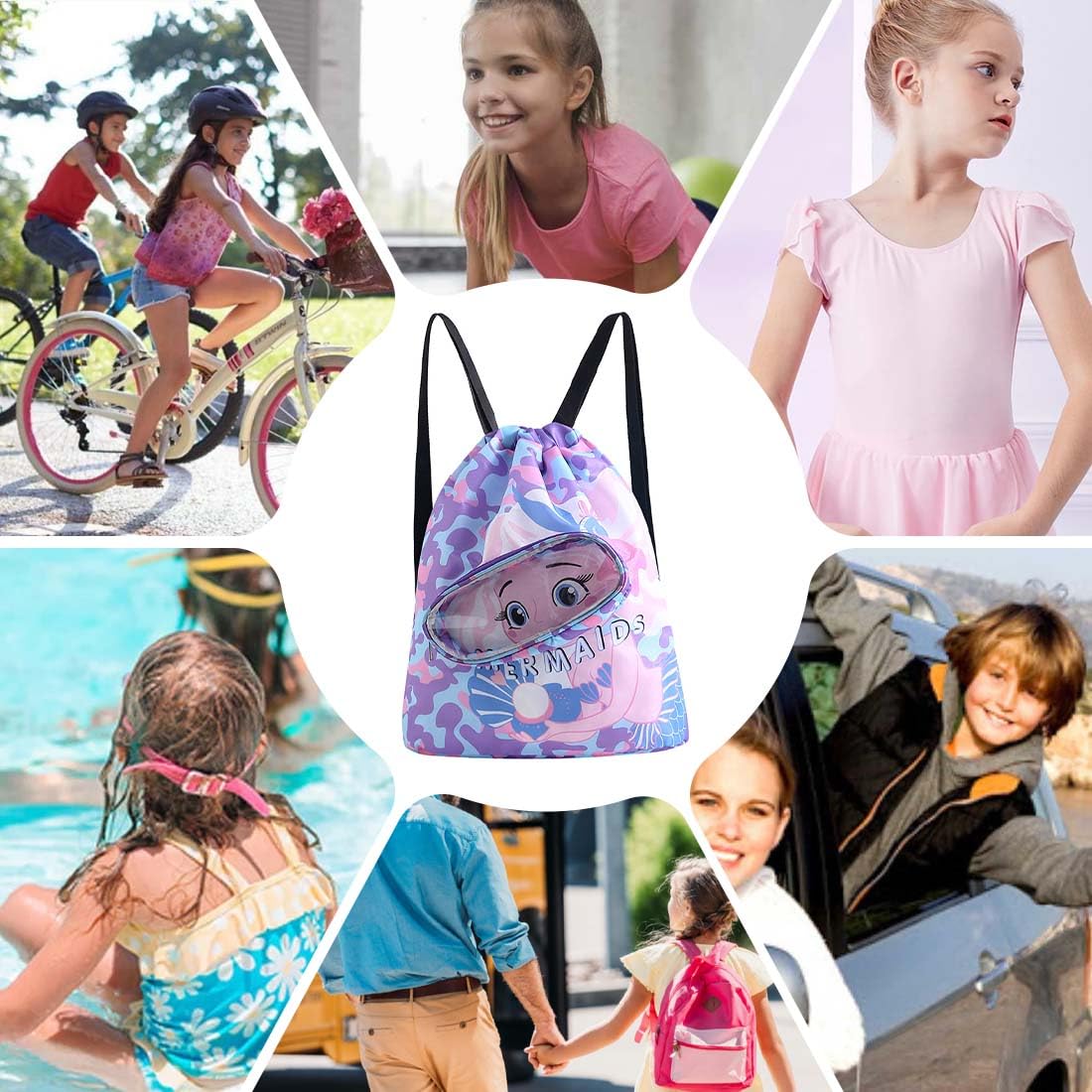 Mochila de Guardería Bolsa de Piscina para Niñas Compartimento de Zapatos Morado